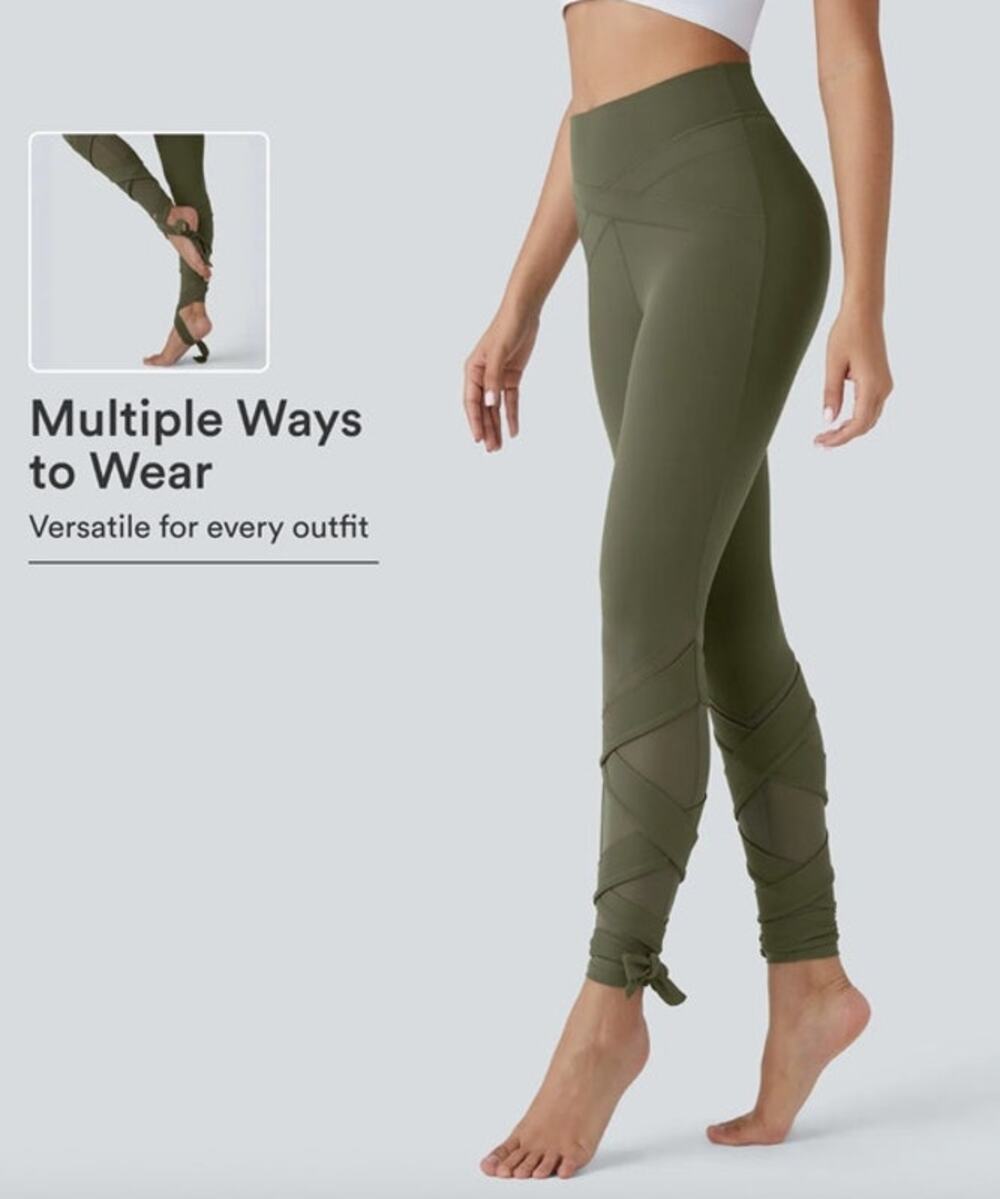 HALARA Pants Size S High Waisted Contrast Mesh Lace Up Yoga 7/8 Leggings